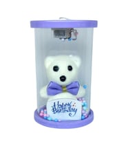 Cam Fanus Happy Birthday Işıklı Ayıcık Mor