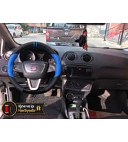 Seat Ibiza 6J Dikme Direksiyon Kılıfı Delikli Deri Parlak Siyah Mavi Detay Çift Yüzük ve Dikiş 2008-2015