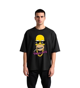 Erkek Oversize Grafik Baskılı Tişört Sokak Kültürü Temalı Karikatür Tasarım Rahat Kesim Günlük Şık