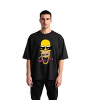 Erkek Oversize Grafik Baskılı Tişört Sokak Kültürü Temalı Karikatür Tasarım Rahat Kesim Günlük Şık