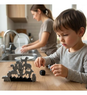 Montessori Hayvan Figürlü Denge Oyunu - Eğitici Zeka Geliştirici Tetris Blokları - (12 Parça) (Gri)