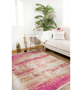 Salon Halısı Pembe Eskitme Vintage Stil Kaymaz Taban Dijital Baskı Modern Tasarım Ürün