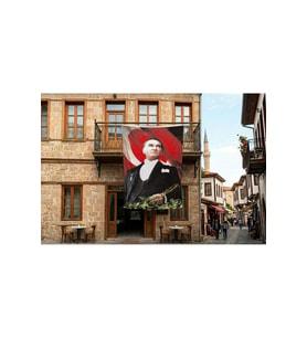 Mustafa Kemal Atatürk Altın İmzalı Poster Bayrak Premium Raşel Kumaş 300x450cm ATA14