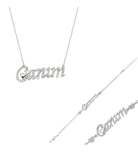 Gümüş Canım Yazılı Kalp Bayan Set