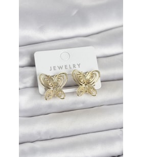 Füsun Küpesi Model Gold Renk Kelebek Model Pirinç Kadın Küpe
