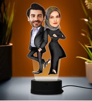 Doğum Günü Hediyesi,Sevgiliye Hediye, Kişiye Özel Fotoğraflı Tesettür Çift 3 Karikatür 3D Led Lamba (Beyaz)