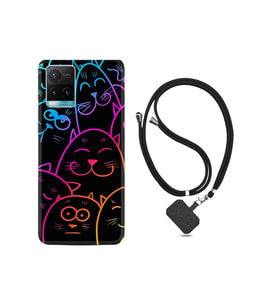 Vivo Y33s Kılıf Silikon Desen Boyun Askılı Neon Cats 1790