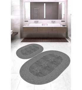 Dijital Baskılı Kaymaz Taban Yıkanabilir Oval 2'li Klozet Takımı Banyo Paspası NOKZ-HY-1240 (Gri)