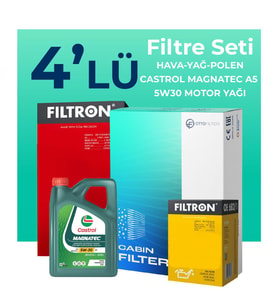 Filtron Volkswagen CC 1.4 TSi Filtre Bakım Seti Castrol Motor Yağlı (2015-2017) 4 Lü