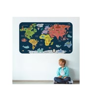 Eğitici Dünya Haritası Dünya Atlası Çocuk Ve Bebek Odası Duvar Sticker-3810-85x130
