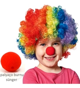 Palyaço Çocuk Yetişkin Karışık Renk Bonus Peruk Ve Burun Set Palyaço Peruk Palya