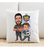 Kişiye Özel Futbol Sever Baba ve Oğlu Karikatürlü Yastık