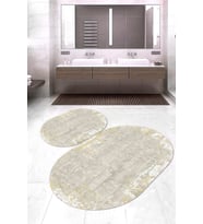 Dijital Baskılı Kaymaz Taban Yıkanabilir Oval 2'li Klozet Takımı Banyo Paspası NOKZ-HT-112 (Krem)