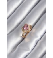 Pirinç Renk Pembe Zirkon Taşlı Charm Kalp Model Kadın Yüzük