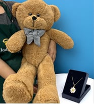 Büyük Boy 80cm Kahverengi Peluş Ayıcık ve Özel Tasarım Kolye - Premium Hediye Seti (Model 4)