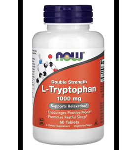 NOW Foods, L-Tryptophan, Double Strength, 1,000 mg, 60 Tablet.Usa Menşei.3840 (Renksiz)