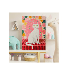 Kanvas Masadaki Beyaz Kedi Desenli Tablo Baskı Tablo Oyun Odası Tablosu