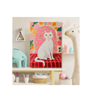 Kanvas Masadaki Beyaz Kedi Desenli Tablo Baskı Tablo Oyun Odası Tablosu
