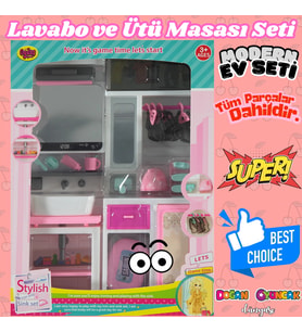 Lavabo ve Ütü Masası Banyo Seti - Modern Banyo Seti - Minyatür Ev Oyuncak Seti - Banyo Oyuncak Seti