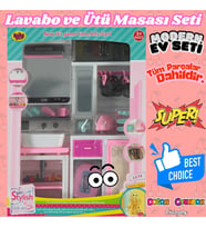 Lavabo ve Ütü Masası Banyo Seti - Modern Banyo Seti - Minyatür Ev Oyuncak Seti - Banyo Oyuncak Seti