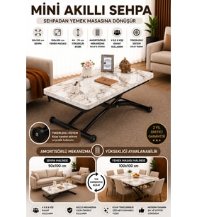 Akıllı Sehpa Mini Juppo Mdf Beyaz Mermer D Oval Köşe Siyah