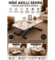 Akıllı Sehpa Mini Juppo Mdf Beyaz Mermer D Oval Köşe Siyah