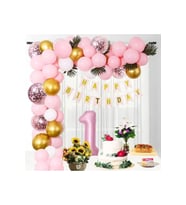 LÜKS 1 YAŞ DOĞUM GÜNÜ PEMBE BALON ZİNCİR SET