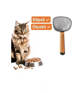 Klipsli Kedi Köpek Mama Kepçesi 180 ml Ölçekli Erzak Bakliyat Un Baharat Kahve Ölçü Kaşığı Küreği (Karışık)