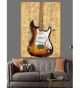 Elektro Gitar Renkli İllüstrasyon Dekoratif Kanvas - Mdf Ahşap Tablo