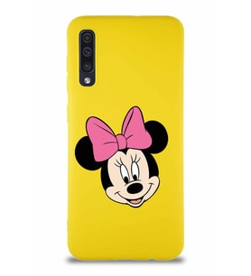 Samsung Galaxy A30S Soft Premier Kapak Minnie Mouse-C Tasarımlı Silikon Kılıf - Sarı (Şeffaf)