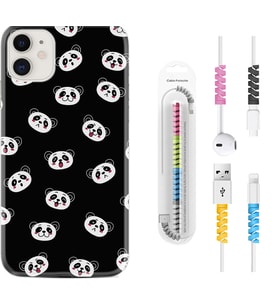 Apple iPhone 11 12 13 Mini Kılıf Kablo Koruma Spiral Silikon Panda Suratları 1773