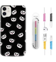 Apple iPhone 11 12 13 Mini Kılıf Kablo Koruma Spiral Silikon Panda Suratları 1773