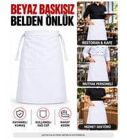 Baskısız Belden Önlük, Cepli Bağlamalı Garson, Aşçı, Mutfak, Restoran ve Kafe Önlüğü