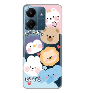 Xiaomi Redmi 13C Uyumlu Cute Animals Tasarımlı Şeffaf Telefon Kılıfı