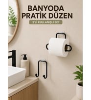 Vidasız Banyo Seti Yapışkanlı Tuvalet Kağıdı Tutucu Ve Havlu Askısı 2’li Set