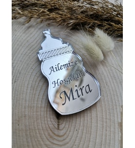 Yeni Doğan Biberon desenli Gümüş renkte Magnet Magnet Nikah Şekeri - Nişan Şekeri - Söz Şekeri - Düğün Magnet - Nişan Magnet - Söz Magnet - Yenidoğan Magnet - Doğum Magnet - Yaş Magnet 7cm