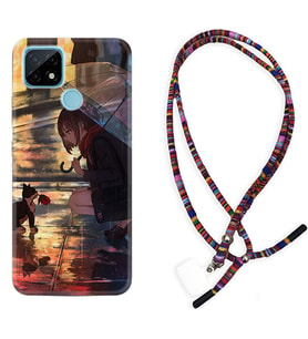Realme C11 C21 C21Y C25Y C11 2021 Kılıf Boyun Asklı Rasta Silikon Kız ve Kedi 1762
