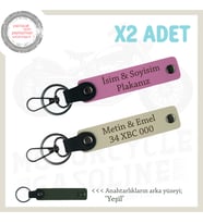Kuryelere Uygun, İsim Ve Plakaya Özel Tasarım x2 Deri Anahtarlık Set, Hediyelik, Pembe-S Kahve-Ysl