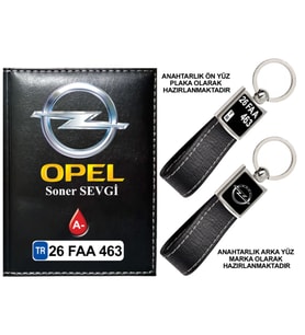 Plakanıza Özel Opel Logolu Siyah Ruhsat Kabı ve Anahtarlık
