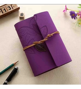 Deri Kapaklı Bağcıklı Defter – Retro Vintage Tarz, Eskitme Sayfalar, Yaprak Desenli, Çizgisiz Spiralli Günlük, Hatıra, Not, Anı Ajanda Defteri Zarif Hediyelik