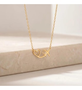 Kişiye Özel 925 Ayar Gümüş Şık Kalp ve Uçak Model Minimal Kolye (Gold)