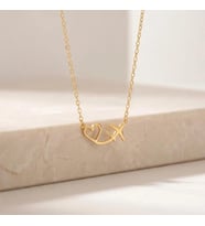 Kişiye Özel 925 Ayar Gümüş Şık Kalp ve Uçak Model Minimal Kolye (Gold)