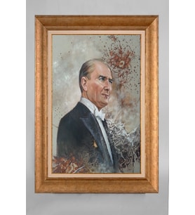 Altın Varaklı Çerçeveli Paspartulu Atatürk Tablo a10 (Gold)