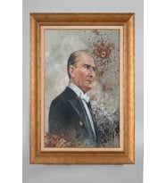 Altın Varaklı Çerçeveli Paspartulu Atatürk Tablo a10 (Gold)