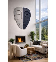 Modern Bohem İkili Yüz Ahşap Duvar Dekoru 80x50 cm İkili Mask Ev, Ofis, Kafe ve Oda Dekorasyonu