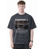 Tasarım Levi Ackerman Attack On Titan Anime Baskılı Unisex Oversize Eskitme Yıkamalı Tişört