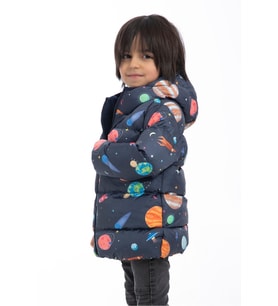 Spor Erkek Çocuk Polarlı Kapüşonlu Gezegen Yıldız Desenli Mont & Kaban & Parka (Lacivert)