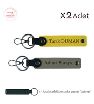 Babalar Gününe Anlamlı Anı, İsim Yazılı 2’li Anahtarlık Hediye Takımı, Kül Gri-Sarı-Lacivert (Çok Renkli)