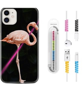 Apple iPhone 11 12 13 Mini Kılıf Kablo Koruma Spiral Silikon Line Filamingo 1776