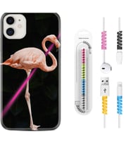 Apple iPhone 11 12 13 Mini Kılıf Kablo Koruma Spiral Silikon Line Filamingo 1776